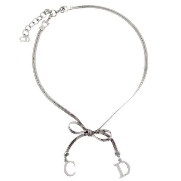Christian Dior Bow Necklace Silver 176992 - Picture 1 of 8